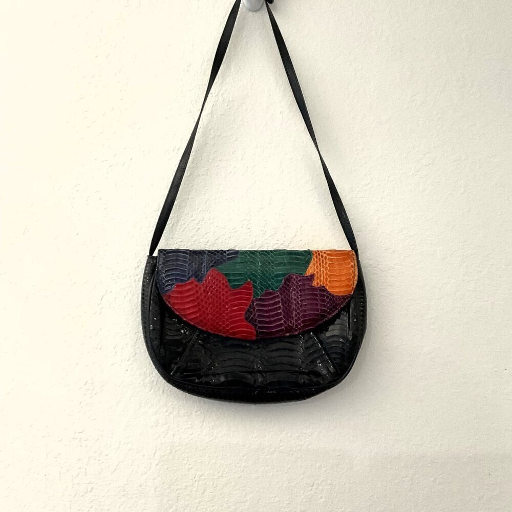 VINTAGE J. RENEE PATCHWORK SNAKESKIN CLUTCH CROSSBODY PURSE BAG - Picture 5 of 12